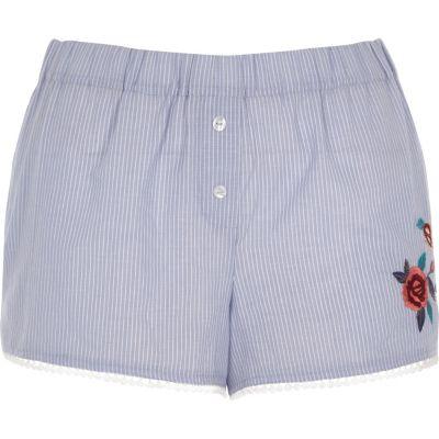 River Island Womens Stripe Floral Embroidered Pajama Shorts