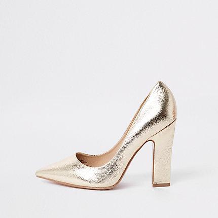 River Island Womens Gold Wide Fit Razor Heel Pumps