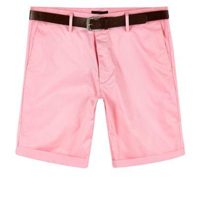 River Island Mens Belted Oxford Shorts