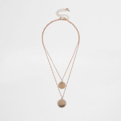 River Island Womens Gold Tone Double Disk Multi Row Necklace