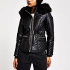 River Island Womens Petite Belted Hooded Puffer Jacket