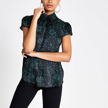 River Island Womens Print Tie Collar Top