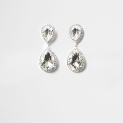 River Island Womens Silver Tone Jewel Teardrop Dangle Earrings