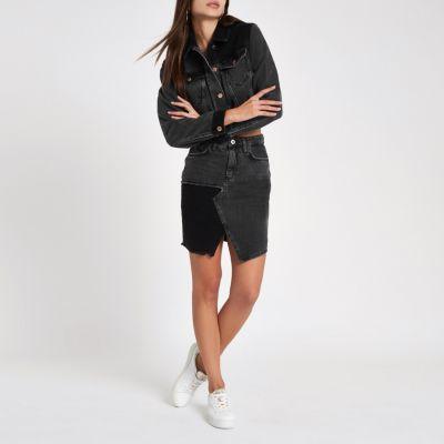 River Island Womens Cord Insert High Rise Mini Denim Skirt