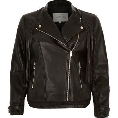 River Island Leather-look Fringed Biker Jacket