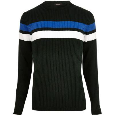 River Island Mens Stripe Panel Sweater