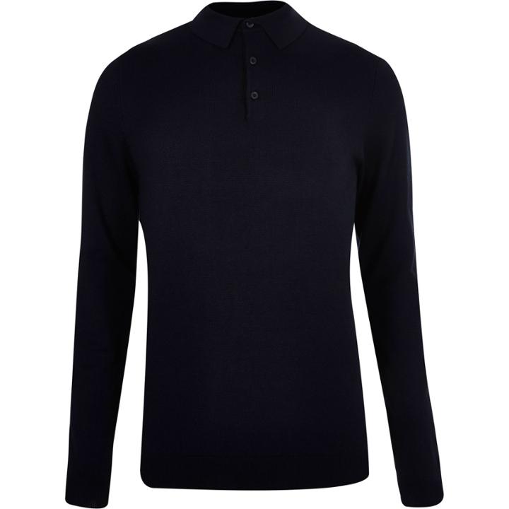 River Island Mensnavy Knitted Polo Jumper