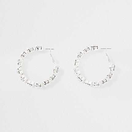 River Island Womens Silver Colour Diamante Hoop Earrings