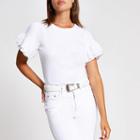 River Island Womens White Broderie Flute Sleeve Frill T-shirt