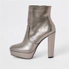 River Island Womens Silver Embossed Platform Heeled Boots