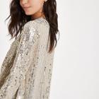 River Island Womens Gold Sequin Tuck Front Long Sleeve Top