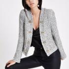 River Island Womens White And Long Sleeve Boucle Jacket
