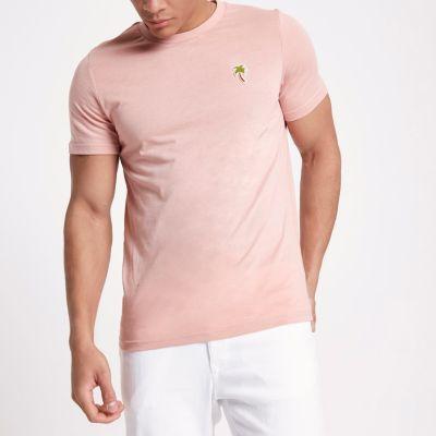 River Island Mens Jack And Jones Palm Embroidered T-shirt