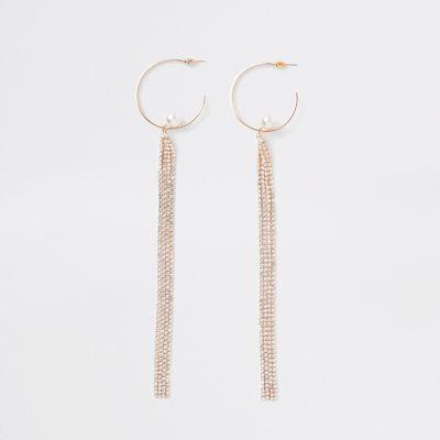 River Island Womens Gold Tone Hoop Diamante Drop Earrings
