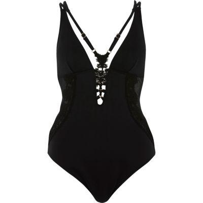 River Island Womens Lace Front Plunge Swimsuit