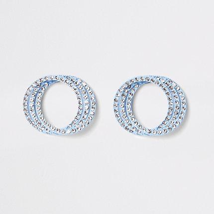 River Island Womens Rhinestone Triple Ring Stud Earrings