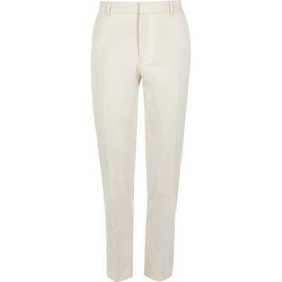 River Island Mens Off White Stretch Skinny Fit Smart Trousers