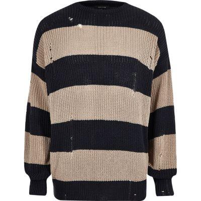 River Island Mens Knit Stripe Fisherman Jumper