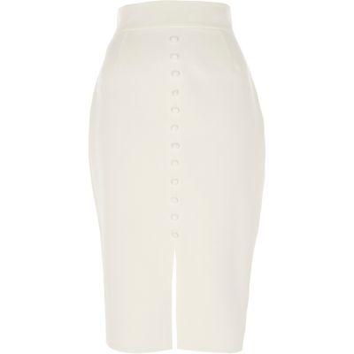 River Island Womens White Button Front High Waisted Pencil Skirt