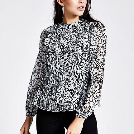 River Island Womens Printed Pleated Long Sleeve Blouse