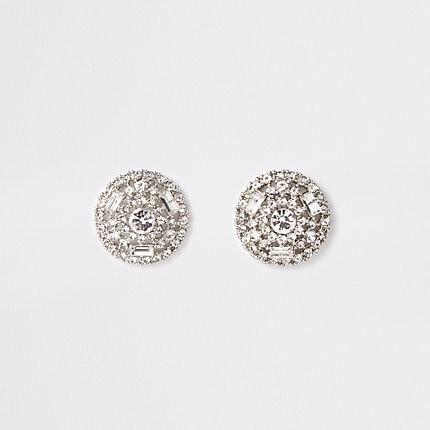 River Island Womens Silver Color Round Rhinestone Stud Earrings