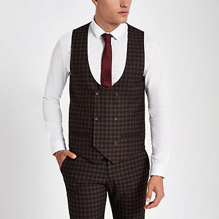 River Island Mens Check Double-breasted Suit Waistcoat