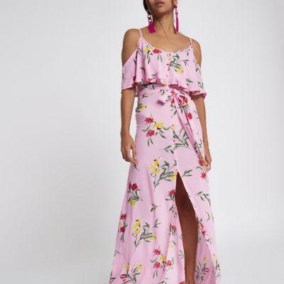 River Island Womens Petite Floral Button Front Maxi Dress