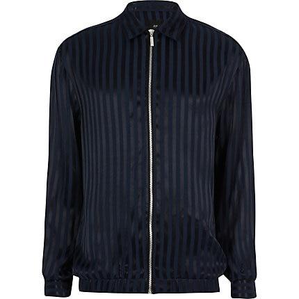 River Island Mens Stripe Zip Through Regular Fit Shirt