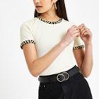 River Island Womens Zebra Print Trim Fitted T-shirt