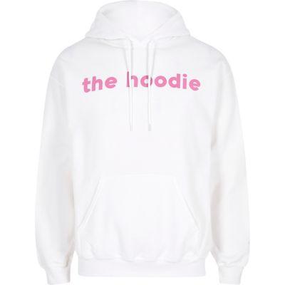 River Island Mens White Contrast Slogan Print Hoodie