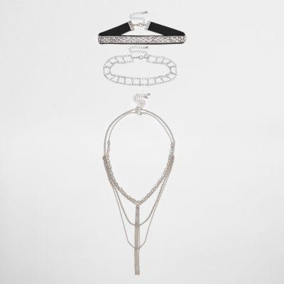 River Island Womens Diamante Tassel Layer Choker Set