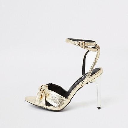 River Island Womens Gold Knot Front Heeled Sandals