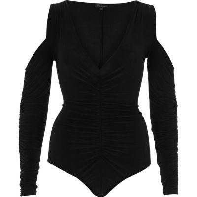 River Island Womens Long Sleeve Cold Shoulder Bodysuit