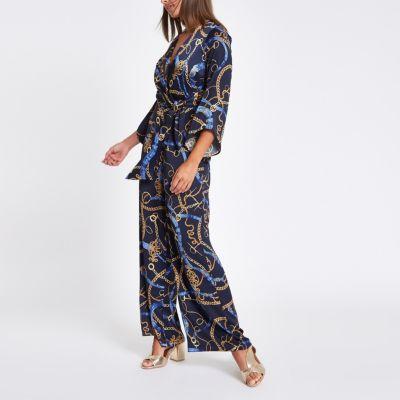 River Island Womens Chain Print Wrap Tailored Leg Jumpsuit