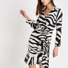River Island Womens White Zebra Ruched Side Tea Dress
