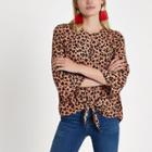 River Island Womens Leopard Print Tie Front Top