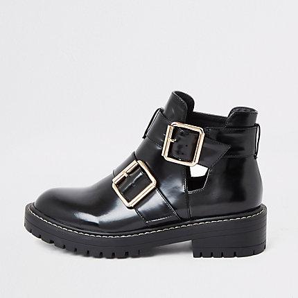 River Island Womens Patent Cut Out Side Chunky Boots