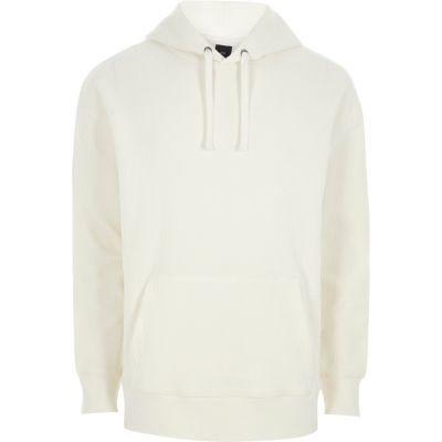 River Island Mens White Waffle Long Sleeve Slouch Hoodie