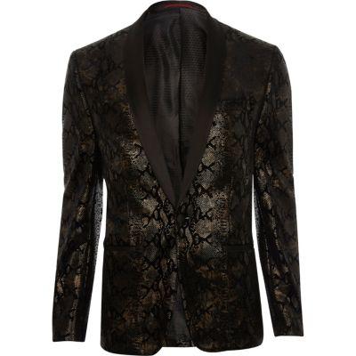 River Island Mens Gold Snake Print Skinny Blazer