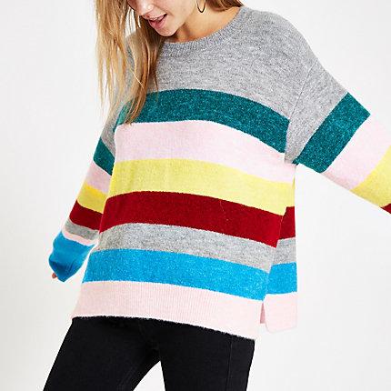 River Island Womens Stripe Knit Side Split Jumper