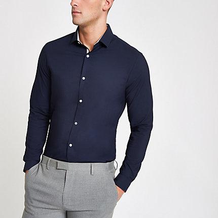 River Island Mens Smart Texture Stretch Long Sleeve Shirt