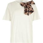 River Island Womens White Leopard Print Bow Detail T-shirt