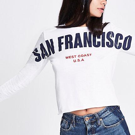 River Island Womens White 'san Francisco' Raw Hem Sweatshirt