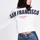 River Island Womens White 'san Francisco' Raw Hem Sweatshirt