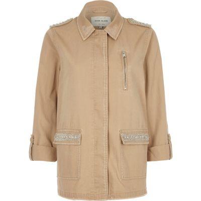 River Island Womens Light Brown Jewelled Army Jacket