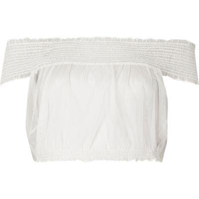River Island Womens White Shirred Tulle Bardot Crop Top