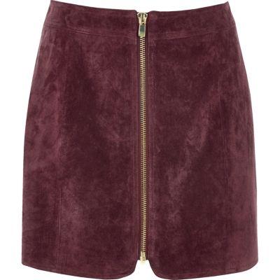River Island Womens Suede Zip Through Mini Skirt