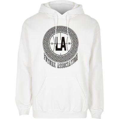 River Island Mens White 'la' Flocked Print Hoodie