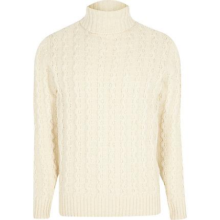 River Island Mens Jack And Jones White Knit Roll Neck Sweater
