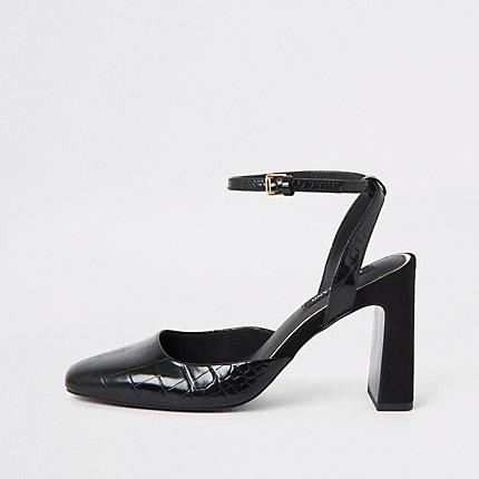 River Island Womens Square Toe Croc Heeled Court Shoe